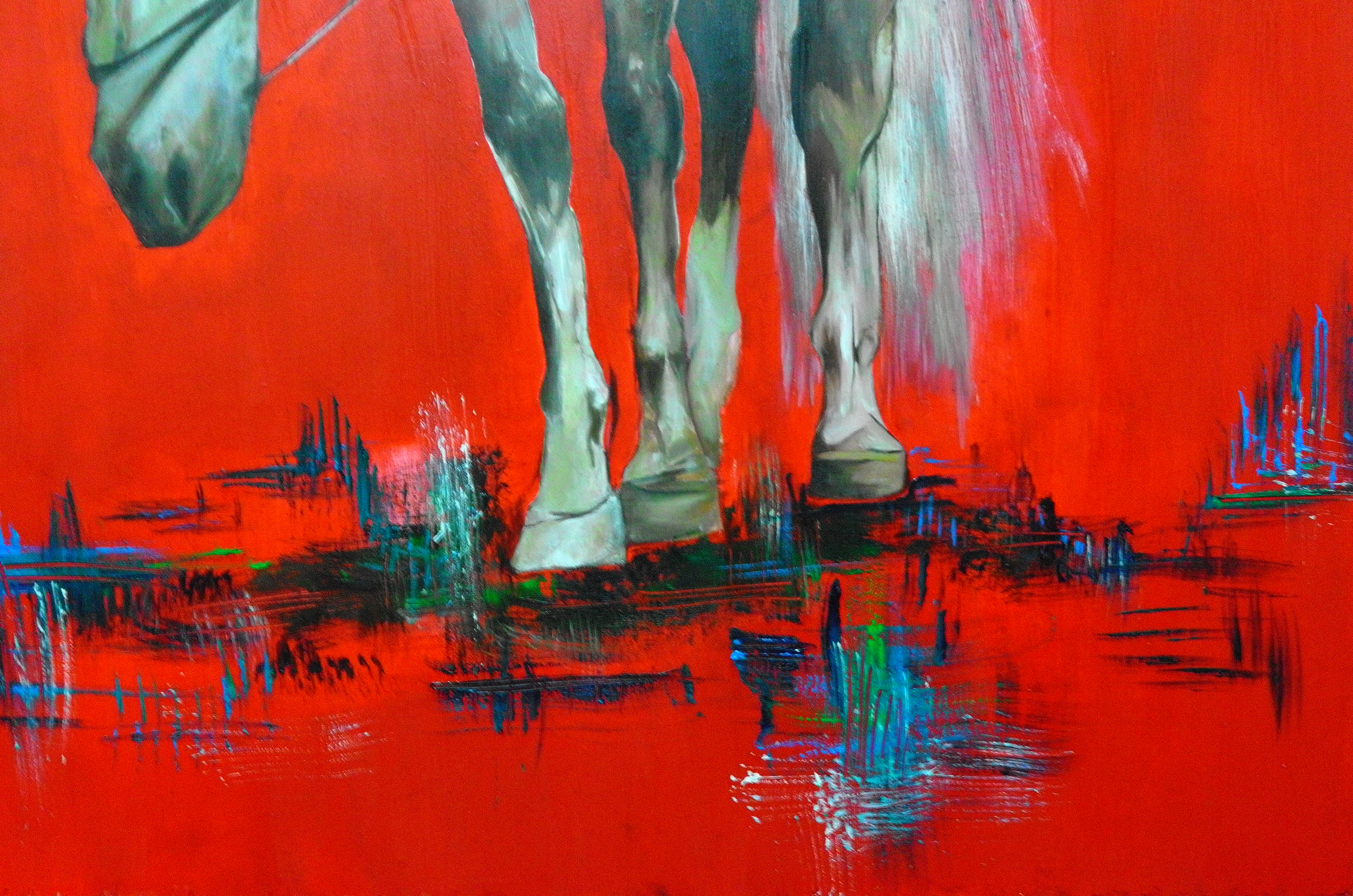Detail crop of the horse legs and abstract ground marks