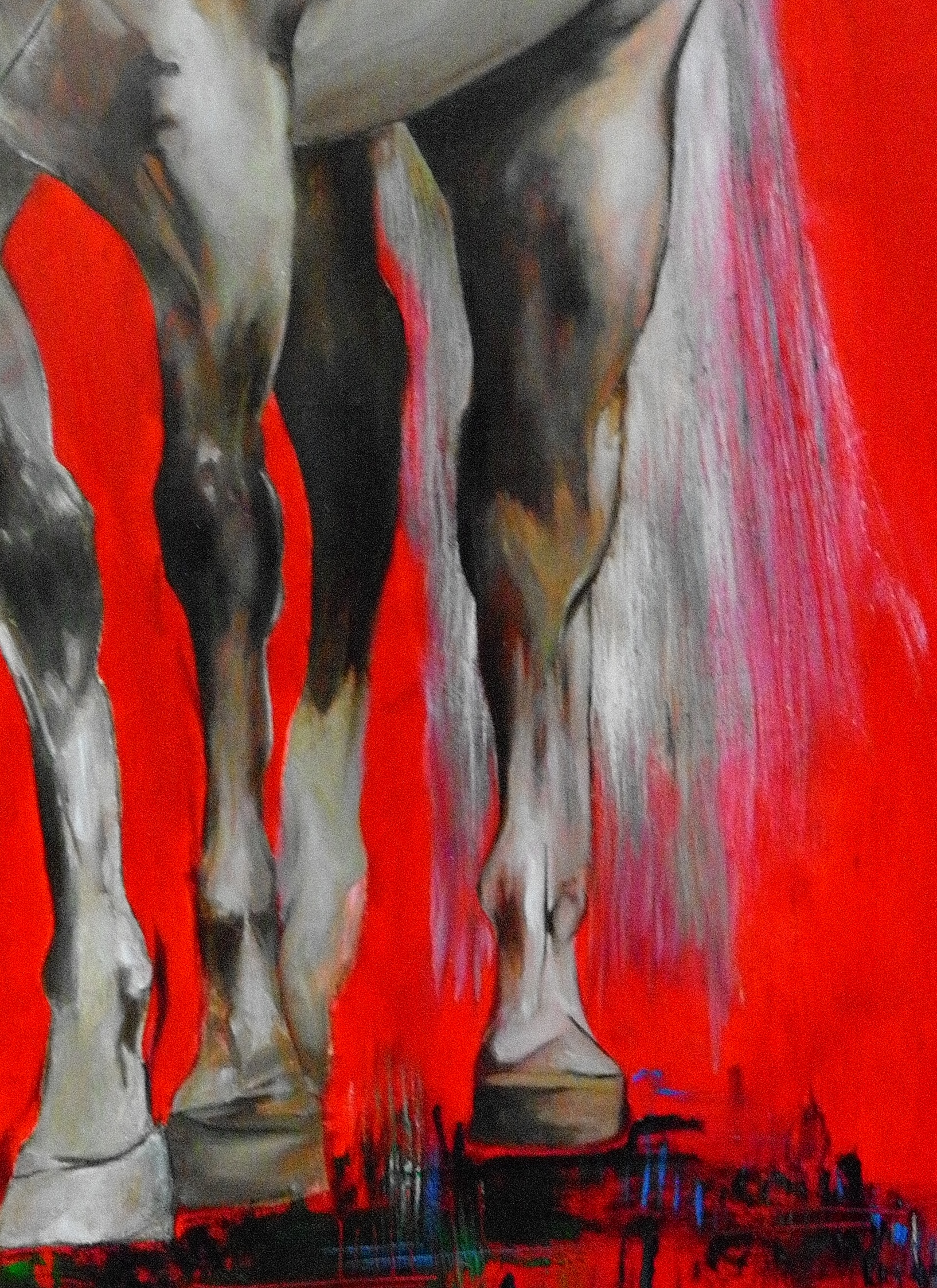 Close-up detail of the horse legs and tail