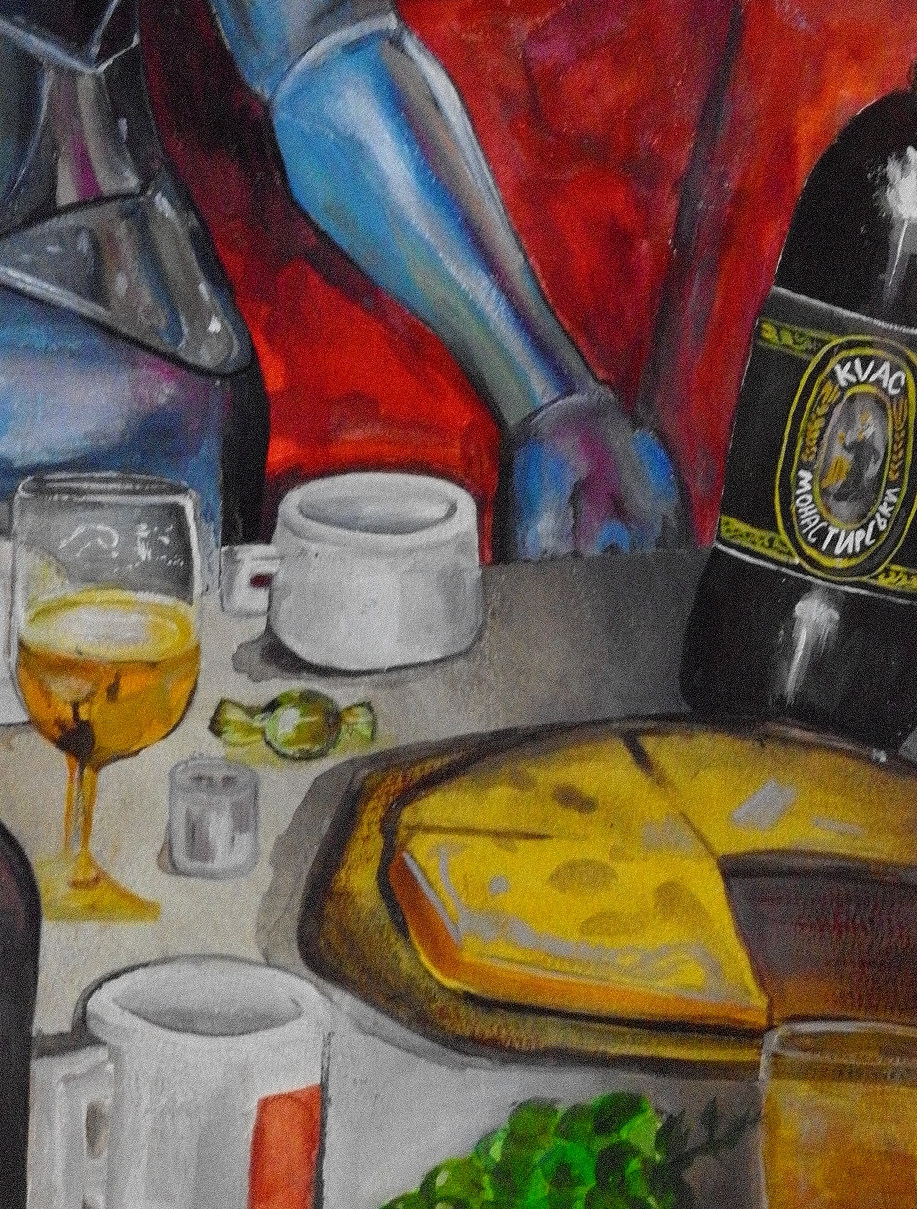 Detail crop of the right side of the table and bottle